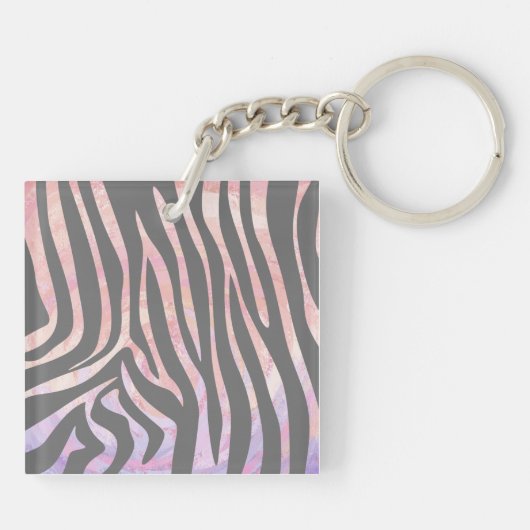 Zebra Licht grijs en roze afdrukken Sleutelhanger (Achterkant)