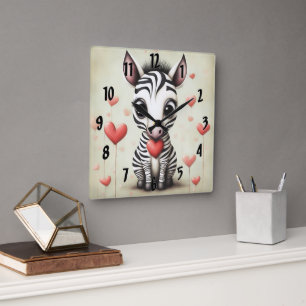 Zebra Liefde 1 Vierkante Klok