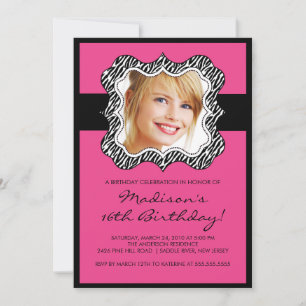 Zebra Lijst Foto Sweet Sixteen Birthday Inture Kaart