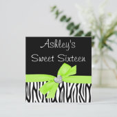 Zebra Lime Green Bow Diamond Sweet 16 Invitations (Debout devant)