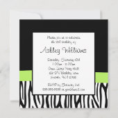 Zebra Lime Green Bow Diamond Sweet 16 Invitations (Dos)