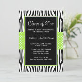 Zebra Lime Green Polka Dot Afstuderen kondiging Kaart (Staand voorkant)