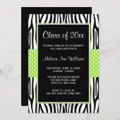 Zebra Lime Green Polka Dot Afstuderen kondiging Kaart (Voorkant / Achterkant)