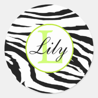 Zebra Limoen Monogram Naam Sticker