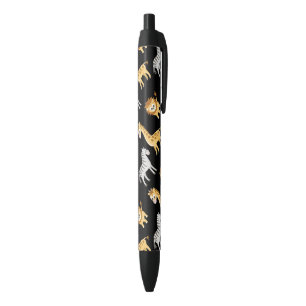 Zebra Lion en Giraffe Kute Baby Animals Zwarte Inkt Pen