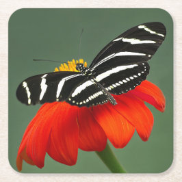 Zebra Longwing op Red Flower Vierkante Kartonnen Onderzetter
