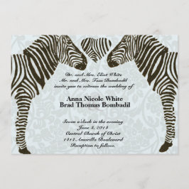 Zebra Love Blue Damask Style bruiloft uitnodiging