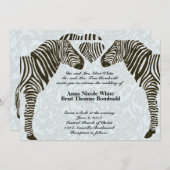 Zebra Love Blue Damask Style Faire-part de mariage (Devant / Derrière)