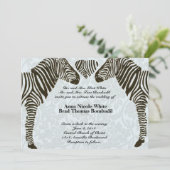 Zebra Love Blue Damask Style Faire-part de mariage (Debout devant)