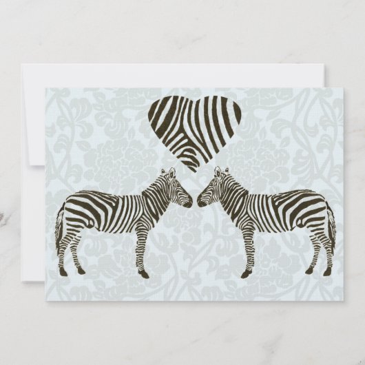 Zebra Love Blue Damask Style Faire-part de mariage (Dos)