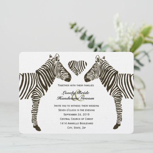 Zebra Love bruiloft uitnodiging (Staand voorkant)