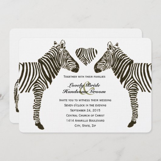Zebra Love Faire-part de mariage (Devant / Derrière)