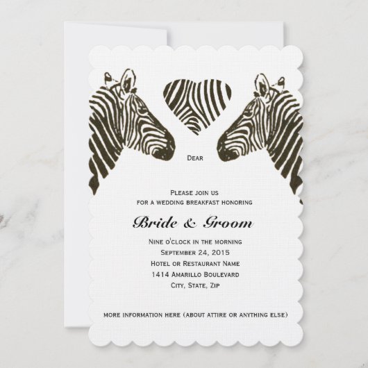 Zebra Love Mariage Breakfast Invitation (Devant)