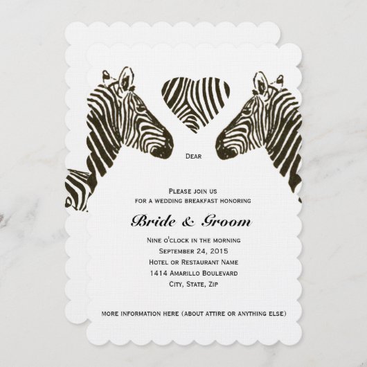 Zebra Love Mariage Breakfast Invitation (Devant / Derrière)