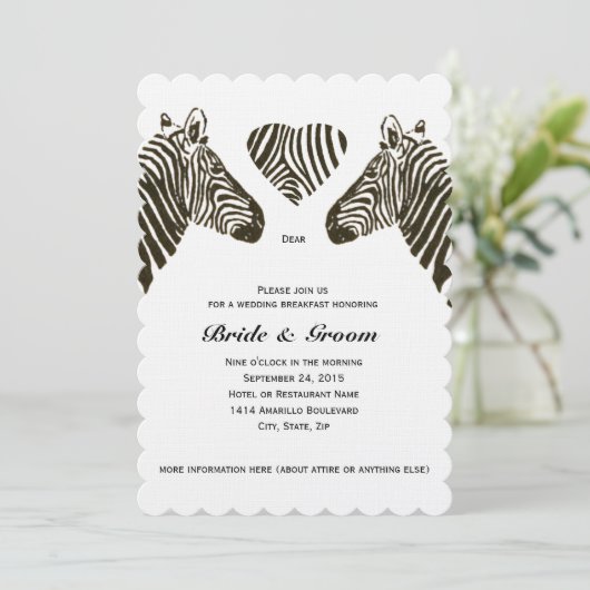 Zebra Love Mariage Breakfast Invitation (Debout devant)