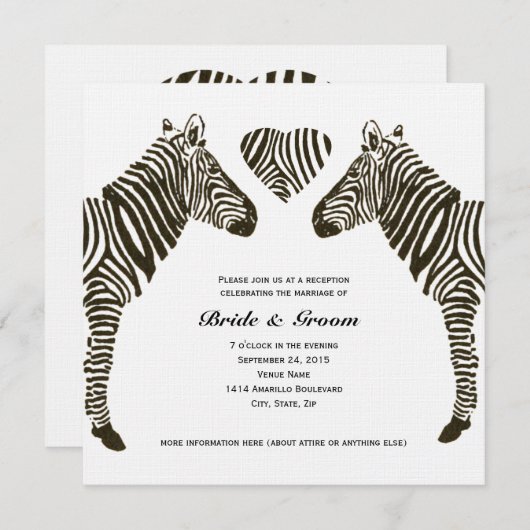 Zebra Love Mariage Réception Invitation (Devant / Derrière)