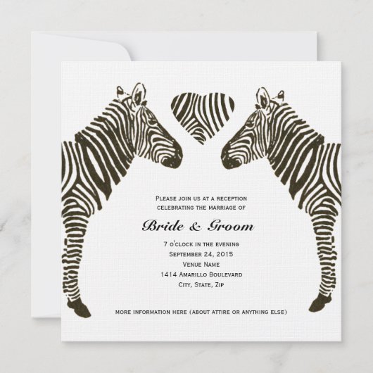 Zebra Love Mariage Réception Invitation (Devant)