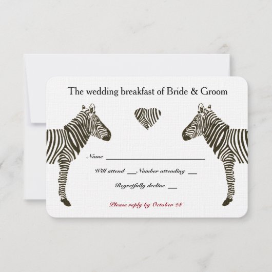 Zebra Love Wedding Breakfast RSVP Kaartje (Voorkant)