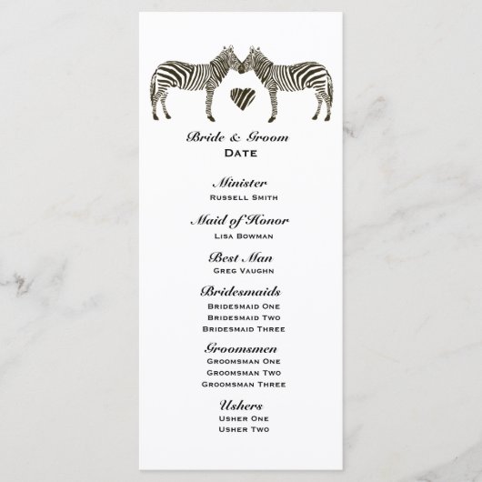 Zebra Love Wedding Programme (Devant)