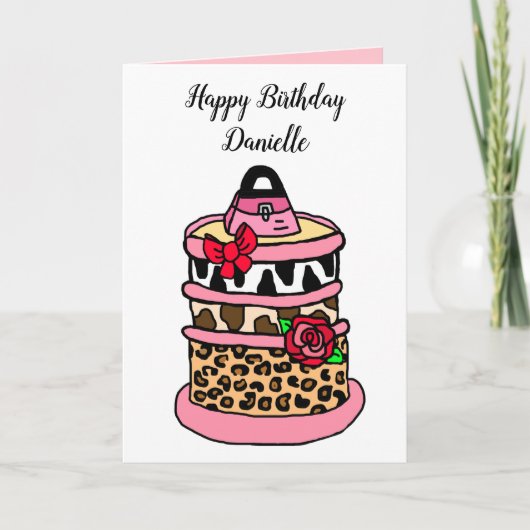 Zebra, Luipaard en Giraffe Print Girlie Verjaardag Kaart (Voorkant)