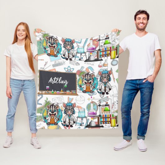 Zebra Mad Scientist Print Fleece Deken (In situ)