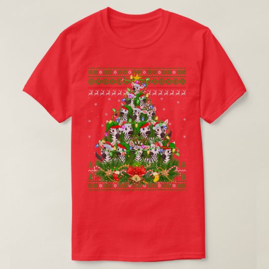 Zebra mas Lighting Tree Santa Zebra Ugly Christma T-shirt (Design voorkant)