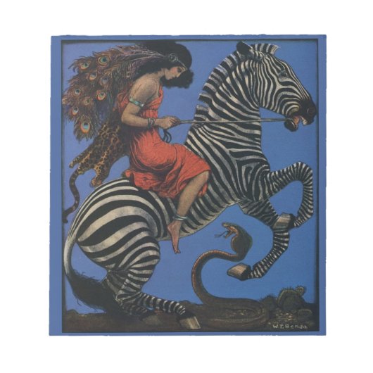 Zebra met Art Nouveau Woman Rider Notitieblok (Voorkant)