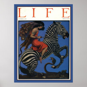 Zebra met Art Nouveau Woman Rider Poster