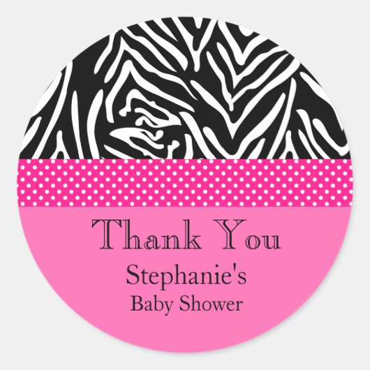 Zebra met het Baby shower Hot Pink Polka Dot Patte Ronde Sticker (Voorkant)