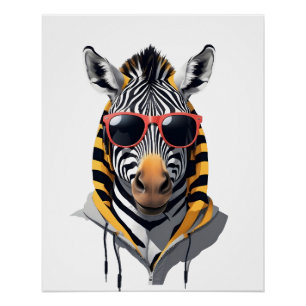 Zebra met hoodie Funny Cool Animal Character Perfect Poster