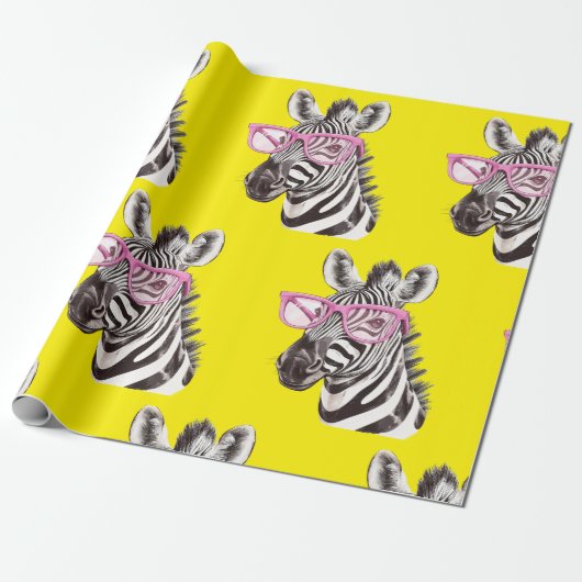 Zebra met roze bril cadeaupapier (Uitgerold)