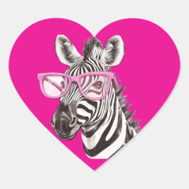 Zebra met roze bril Donkerroze achtergrond Hart Sticker