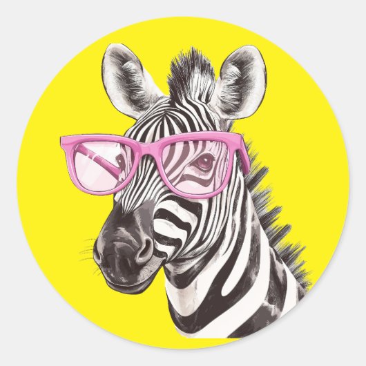 Zebra met roze bril Gele achtergrond Sticker (Voorkant)