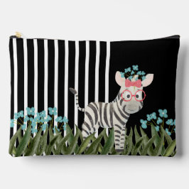 Zebra met roze bril grote accessoire zakje etui
