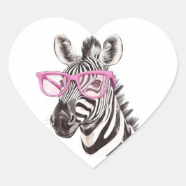 Zebra met roze bril hart sticker