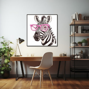 Zebra met roze bril Poster