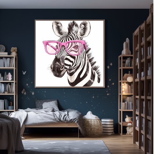 Zebra met roze bril Poster