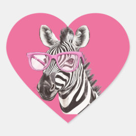 Zebra met roze bril Roze achtergrond Hart Sticker
