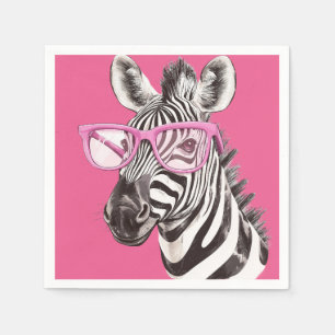 Zebra met roze bril - Roze achtergrond Servet