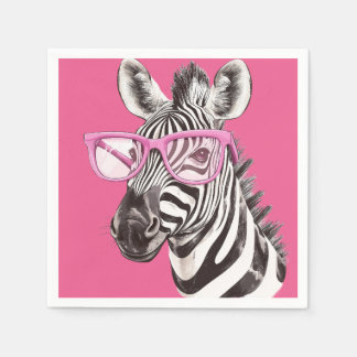 Zebra met roze bril - Roze achtergrond Servet