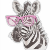 Zebra met Roze Brillen Custom-Cut Vinyl Sticker (Voorkant)