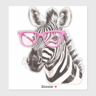 Zebra met Roze Brillen Custom-Cut Vinyl Sticker