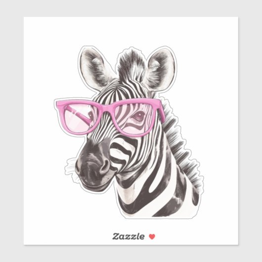 Zebra met Roze Brillen Custom-Cut Vinyl Sticker (Vel)