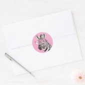 Zebra met Roze Brillen Sticker Licht Roze BG (Envelop)