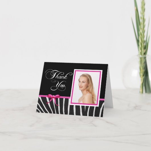 Zebra met roze lint Dank u Notecard Bedankkaart (Voorkant)