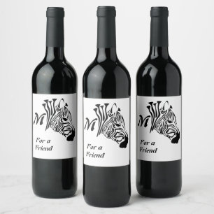 Zebra met Twisted Black Stripes Wijn Etiket
