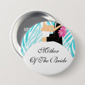 Zebra moeder van de Bride Button / Pin Turquoise (Voorkant /achterkant)