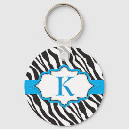 Zebra Monogram Blue Ribbon Sleutelhanger