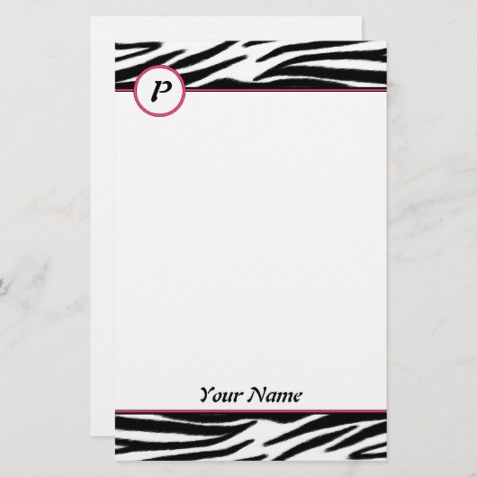 Zebra monogram briefpapier (Voorkant / Achterkant)