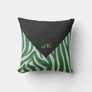 Zebra Monogram Groen en Witte Druk Kussen